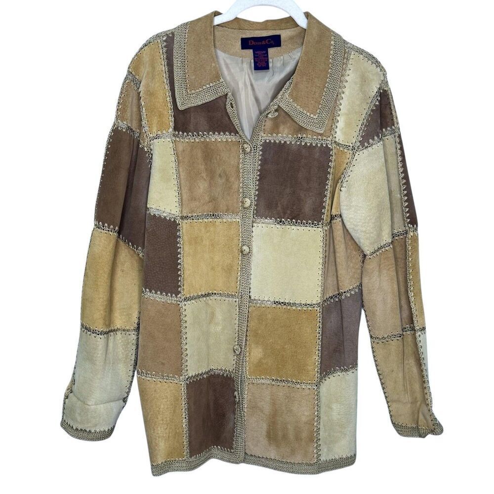 Denim & Co Suede Leather Patchwork Jacket Medium 90s Western Boho Coat